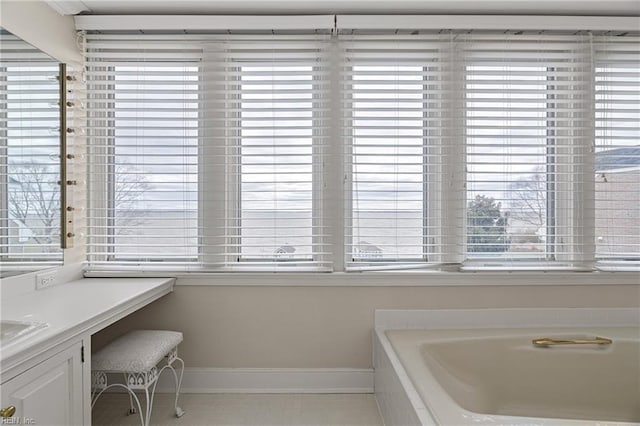 bathroom with baseboards and a washtub