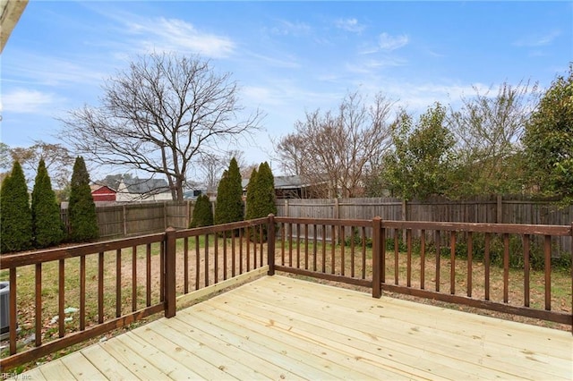 wooden deck featuring a fenced backyard