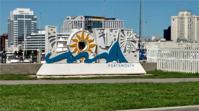 view of property's community with a view of city and fence