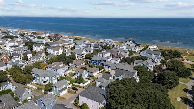 aerial view featuring a residential view and a water view