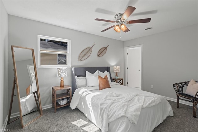 bedroom with carpet, visible vents, and baseboards