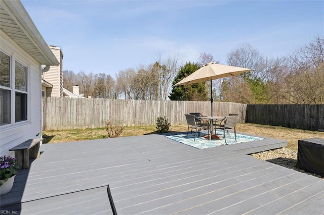 wooden deck featuring a fenced backyard