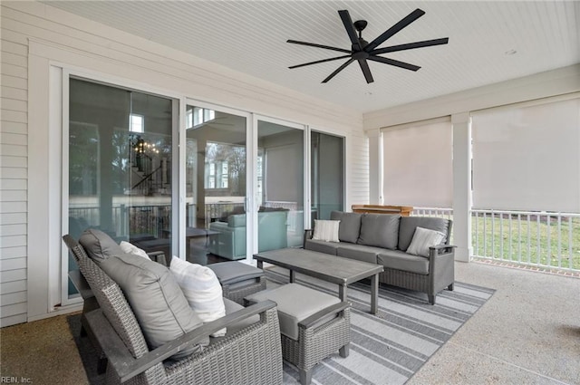 view of patio featuring an outdoor living space and ceiling fan