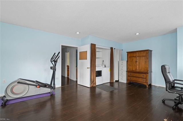 home office featuring recessed lighting, baseboards, and wood finished floors