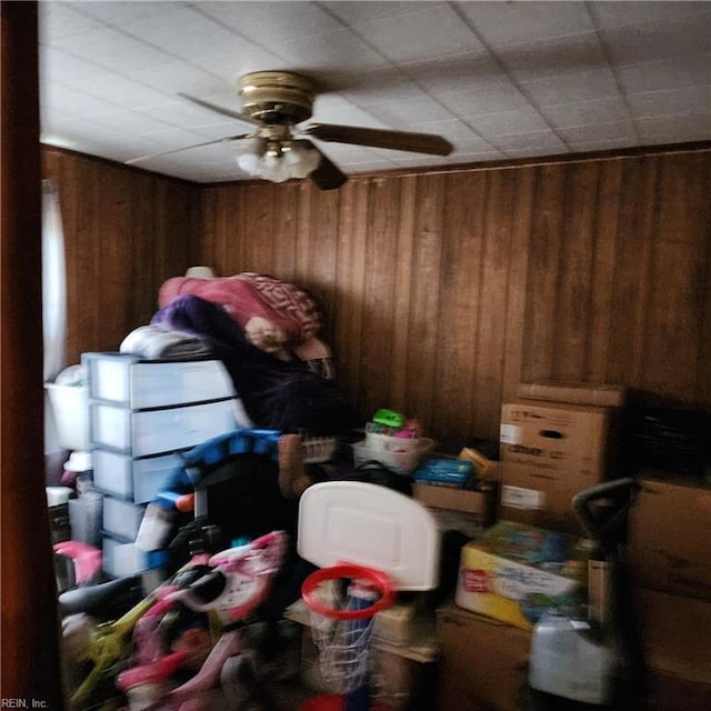 storage room with ceiling fan