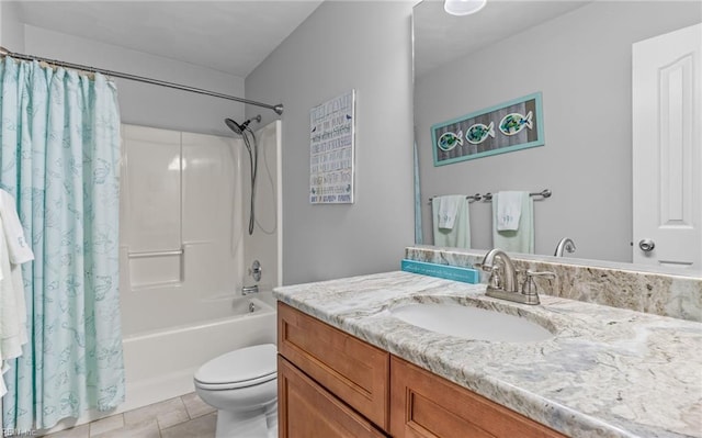 full bathroom featuring toilet, vanity, and shower / bath combo with shower curtain