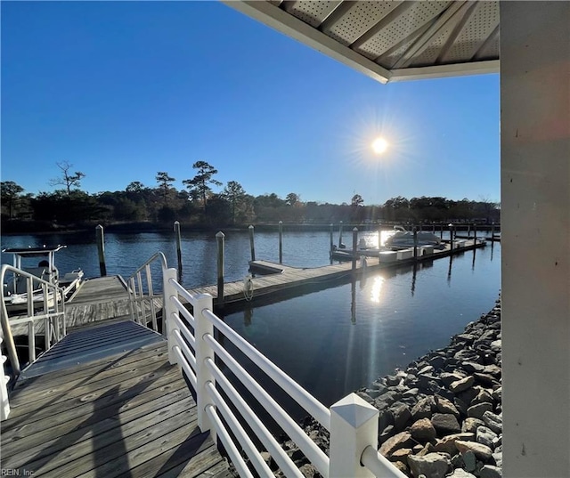 view of dock with a water view