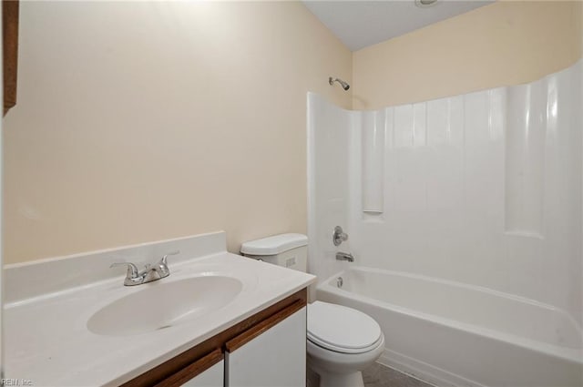 full bath featuring shower / bath combination, toilet, and vanity