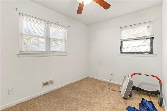 interior space featuring a wealth of natural light, visible vents, baseboards, and carpet