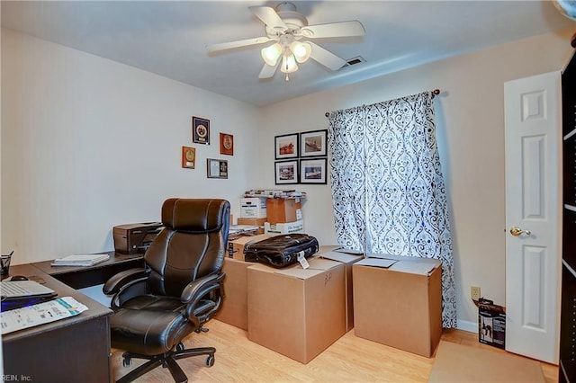 office area with a ceiling fan and visible vents