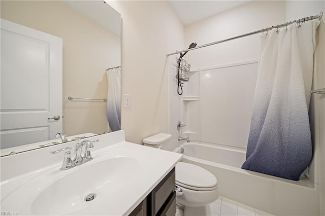 full bathroom featuring vanity, tile patterned floors, toilet, and shower / bath combo