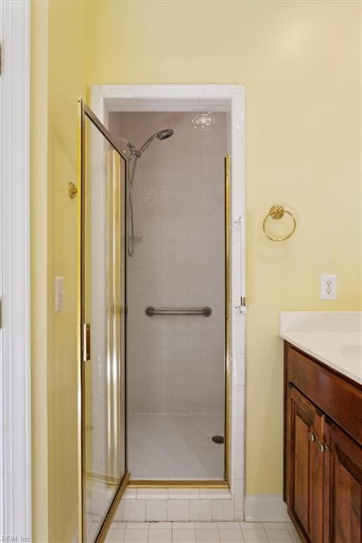 full bath featuring a shower stall and vanity