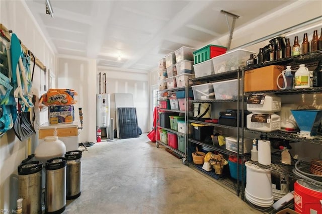 storage area with electric water heater