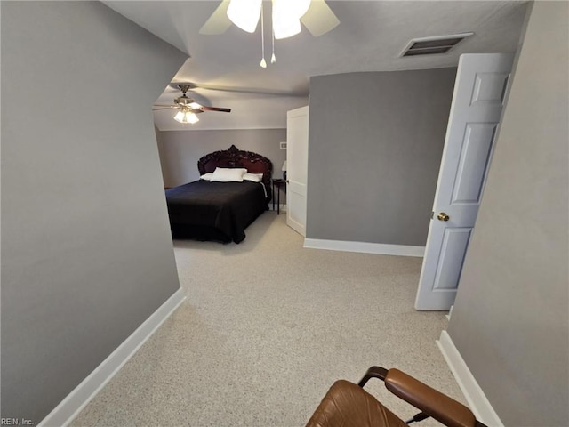 bedroom featuring visible vents, baseboards, and ceiling fan