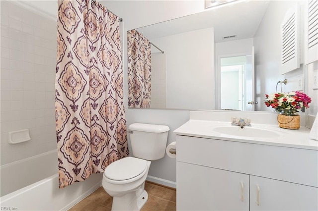 3853 Lasalle Dr Unit 110, Virginia Beach, VA 23453 - bathroom featuring tile patterned flooring, visible vents, toilet, vanity, and shower / bathtub combination with curtain