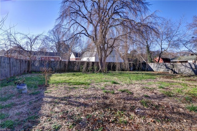 view of yard with a fenced backyard