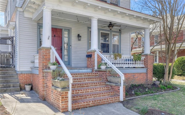 view of exterior entry with covered porch