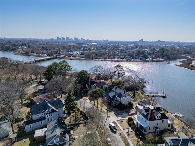 aerial view with a city view and a water view