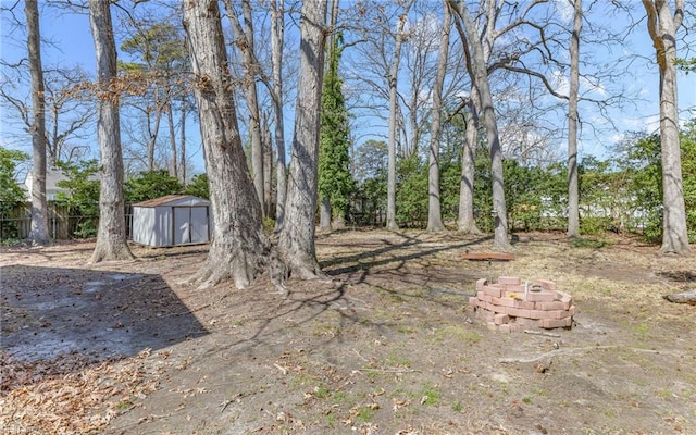 view of yard featuring a shed and an outdoor structure