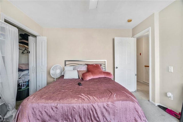 bedroom featuring a closet and carpet flooring