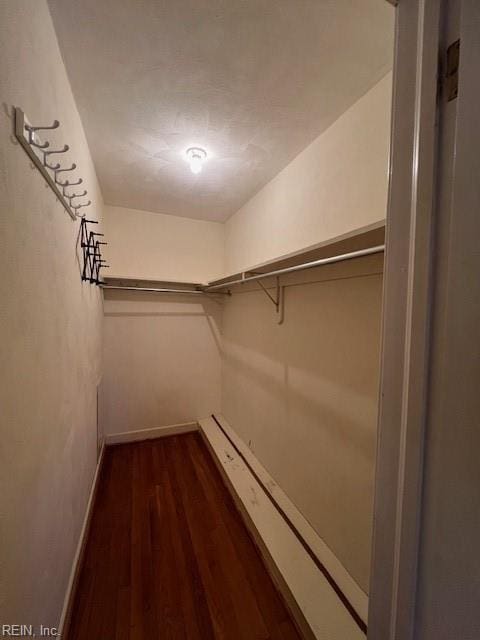 spacious closet with dark wood-style floors