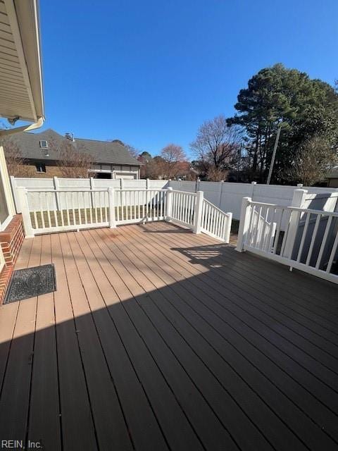 wooden terrace featuring fence