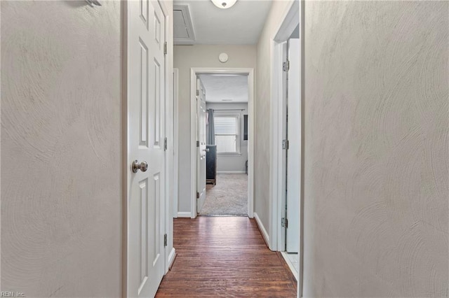 hall featuring baseboards and dark wood finished floors