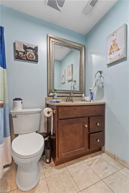 full bath featuring vanity, tile patterned floors, toilet, and visible vents