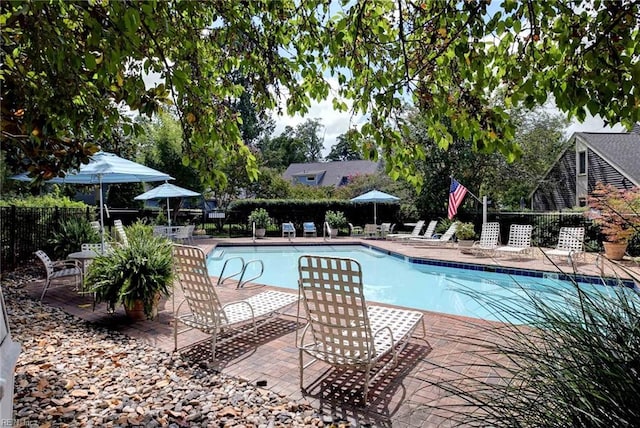 pool featuring a patio area and fence