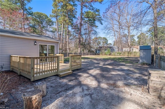 view of yard featuring a fenced backyard and a wooden deck