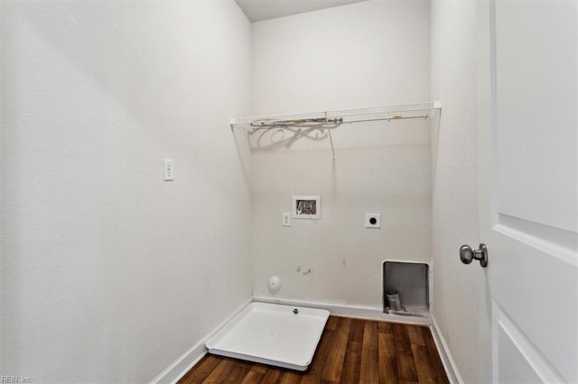 laundry room with gas dryer hookup, washer hookup, laundry area, dark wood-style floors, and hookup for an electric dryer