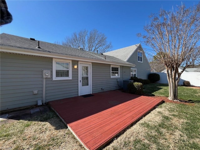 wooden deck with a yard and fence