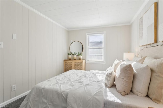 carpeted bedroom with crown molding