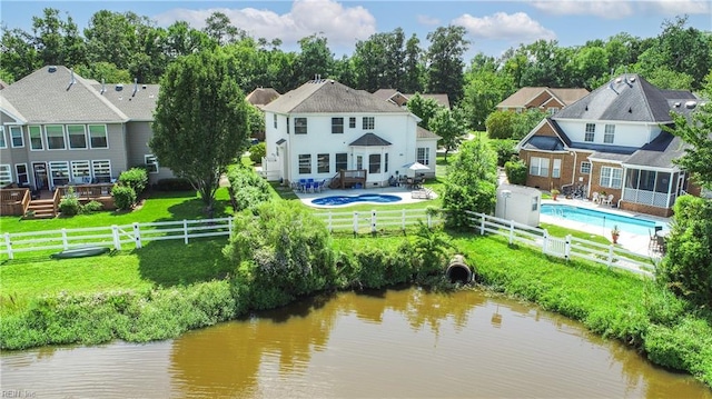 aerial view with a water view