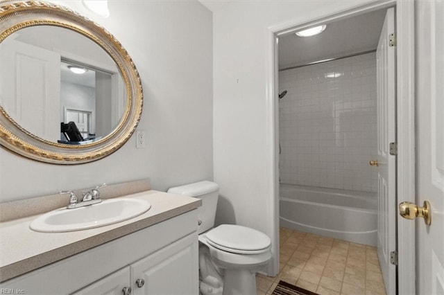 full bath featuring tub / shower combination, toilet, and vanity