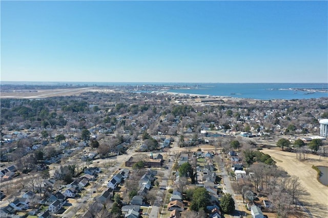 aerial view with a residential view and a water view