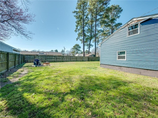 view of yard with a fenced backyard