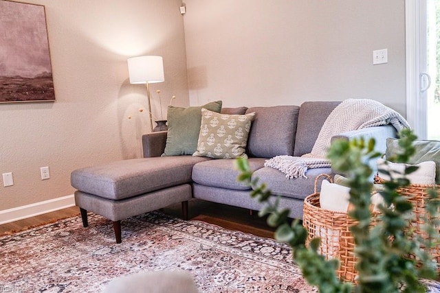 living room with baseboards and wood finished floors