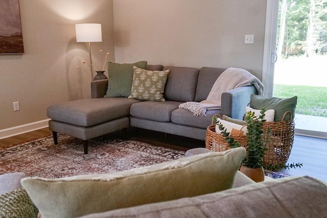 living room featuring baseboards and wood finished floors