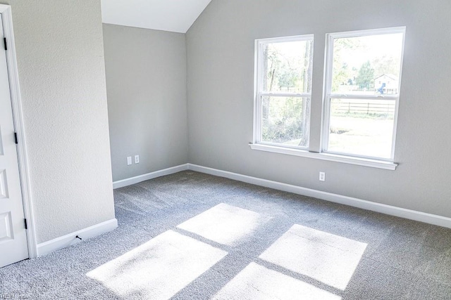 interior space with lofted ceiling, baseboards, and carpet floors