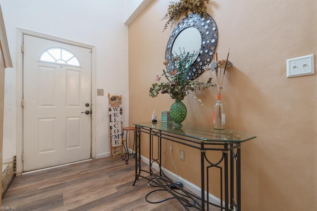 entrance foyer with baseboards and wood finished floors