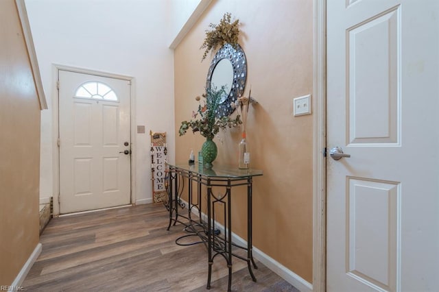 entryway featuring baseboards and wood finished floors