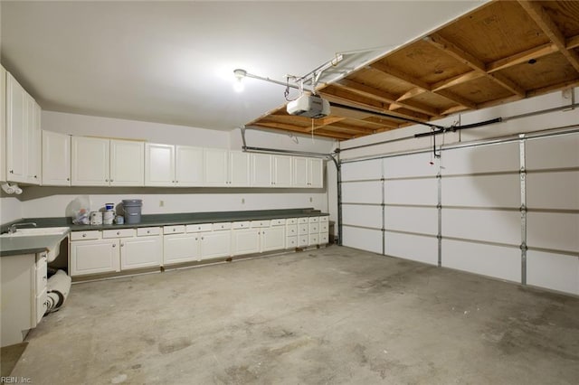 garage featuring a garage door opener and a sink