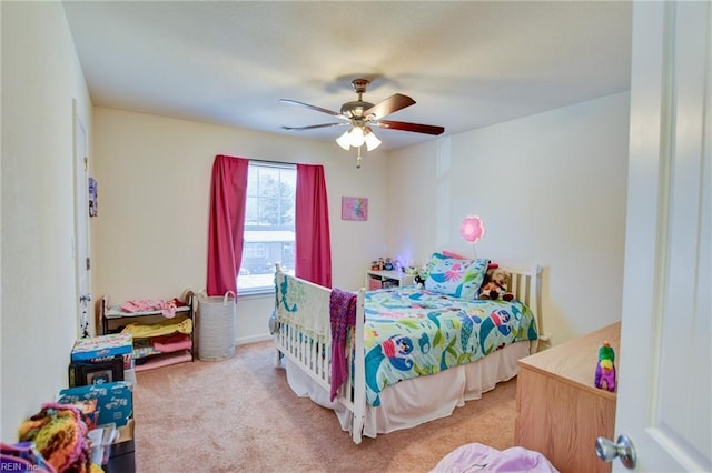 bedroom featuring carpet and ceiling fan