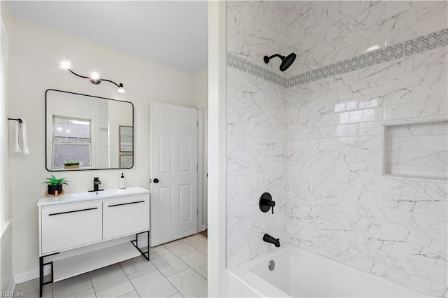 full bathroom featuring vanity and shower / bath combination