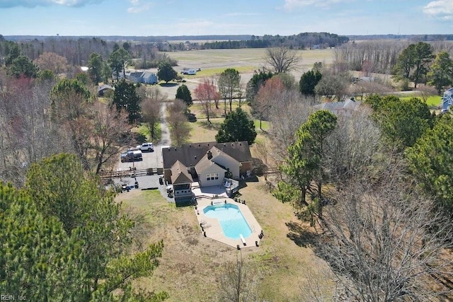 birds eye view of property featuring a rural view