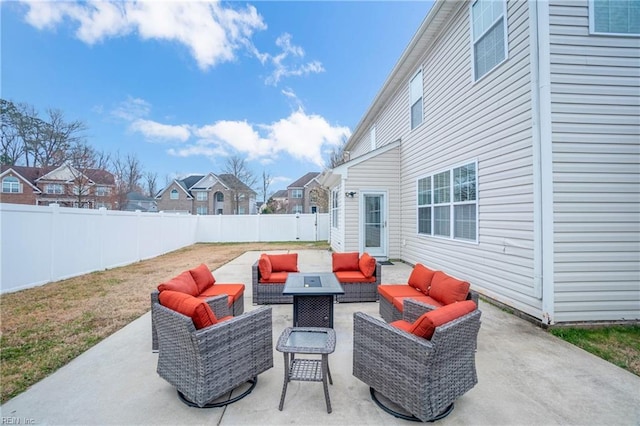 view of patio / terrace featuring a fenced backyard and outdoor lounge area