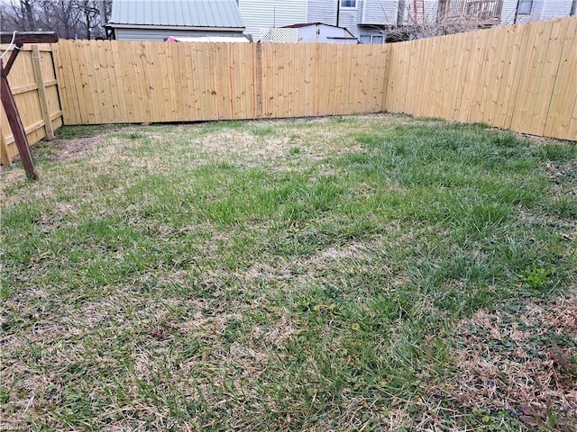 view of yard with a fenced backyard