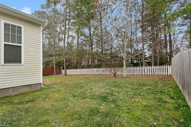 view of yard featuring a fenced backyard