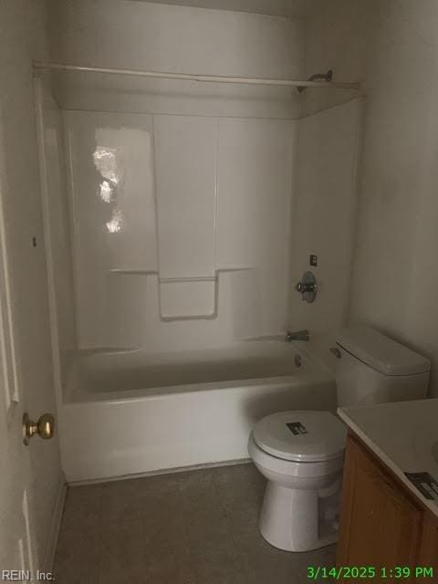 full bathroom featuring vanity, toilet, and shower / washtub combination